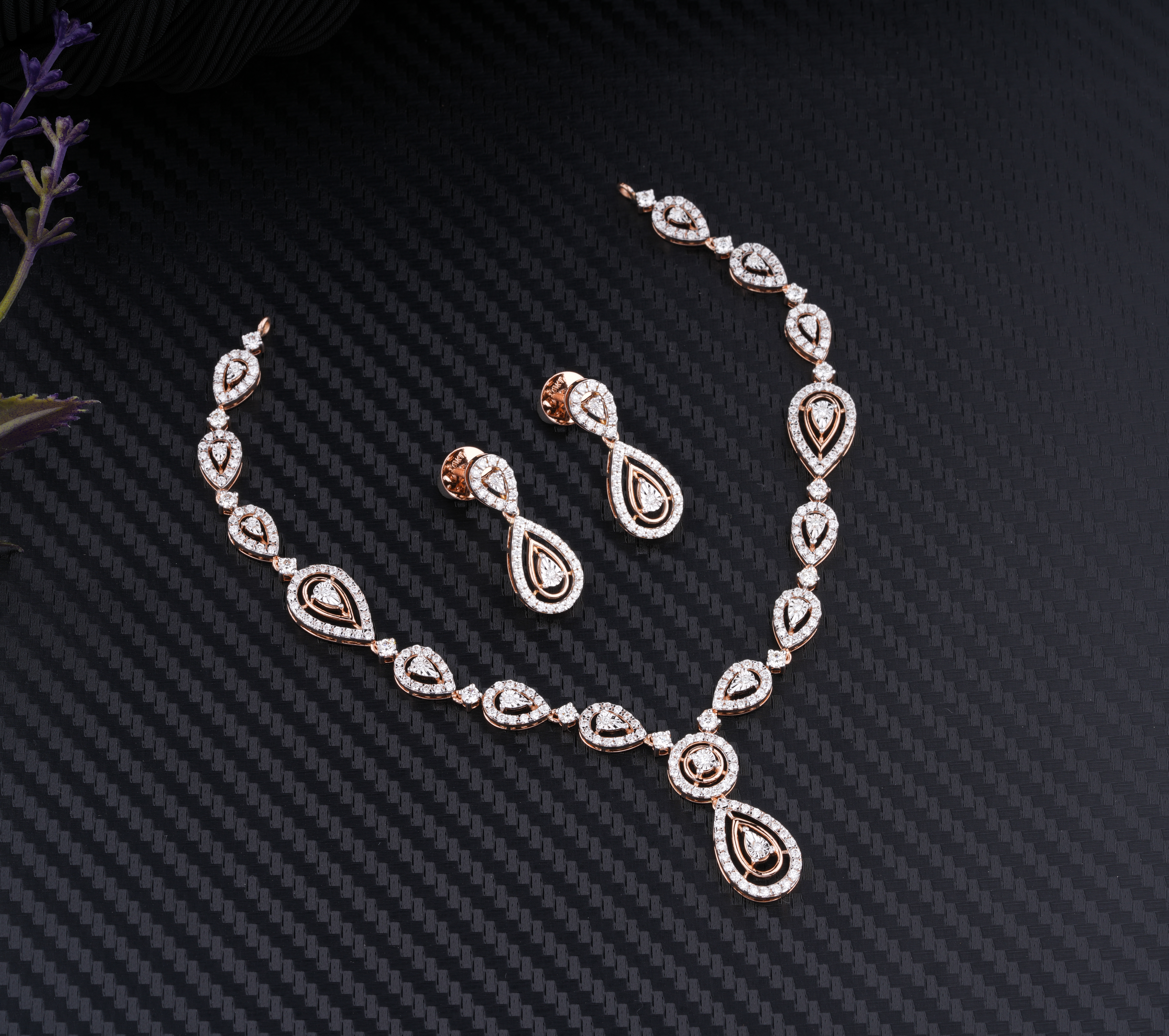 Rose Gold Diamond Teardrop Necklace Set